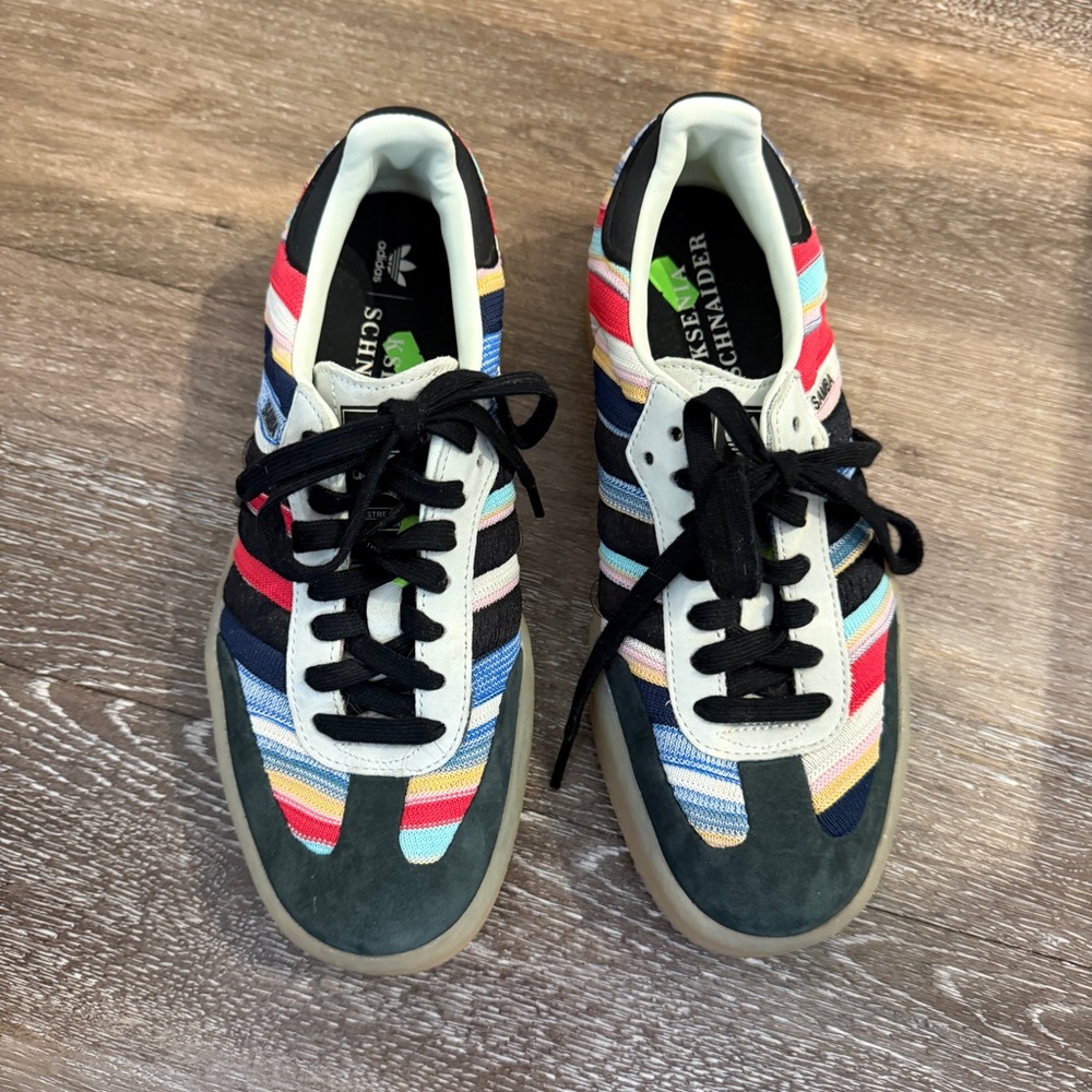 Adidas x Kesenia Schnaider Sambae Black Multicolor Gum Striped Casual Sneakers - Picture 2 of 6